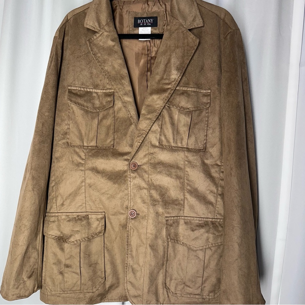 Botany 500 Jacket Sz M‎ Brown Four Pocket Blazer Utility Coat Poly Suede Classic